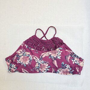 Ambrielle Bathing Suit Burgundy Floral Tankini Top Swim Beach Vacation